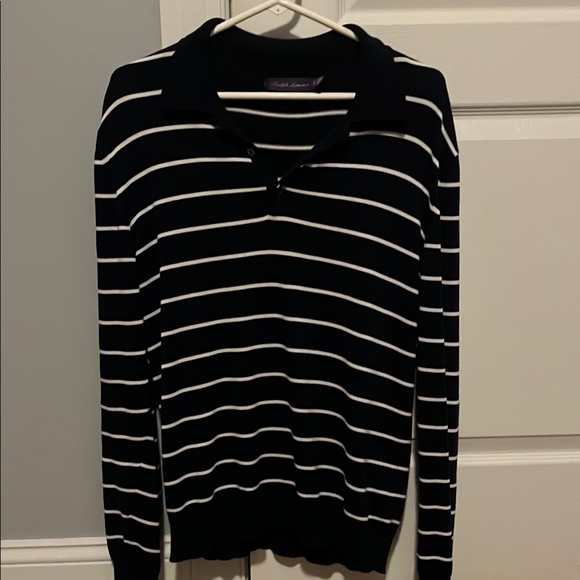 Ralph Lauren White and Blue V-Neck Sweater